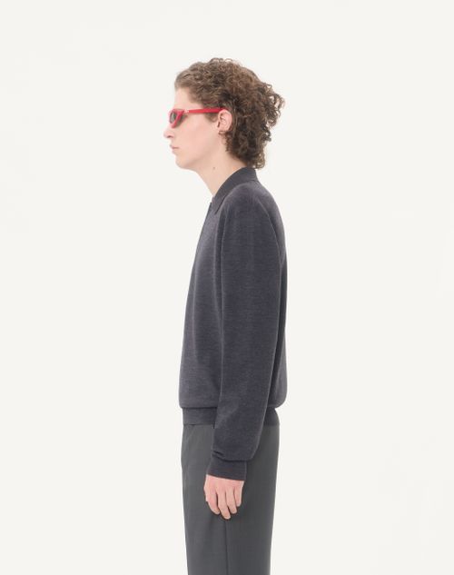 Valentino - Vロゴ エンブロイダリー ウール ポロシャツ - ダークグレー - メンズ - ニット
